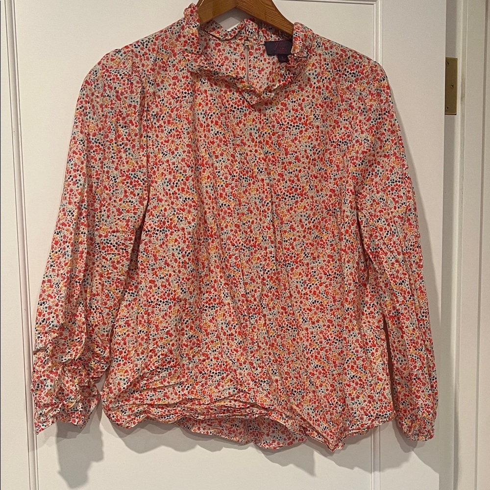 J. Crew Liberty London Ruffleneck Floral Blouse Size L - Picture 3 of 9